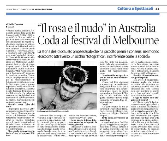 La Nuova Sardegna - 19.09.2014 il rosa nudo
